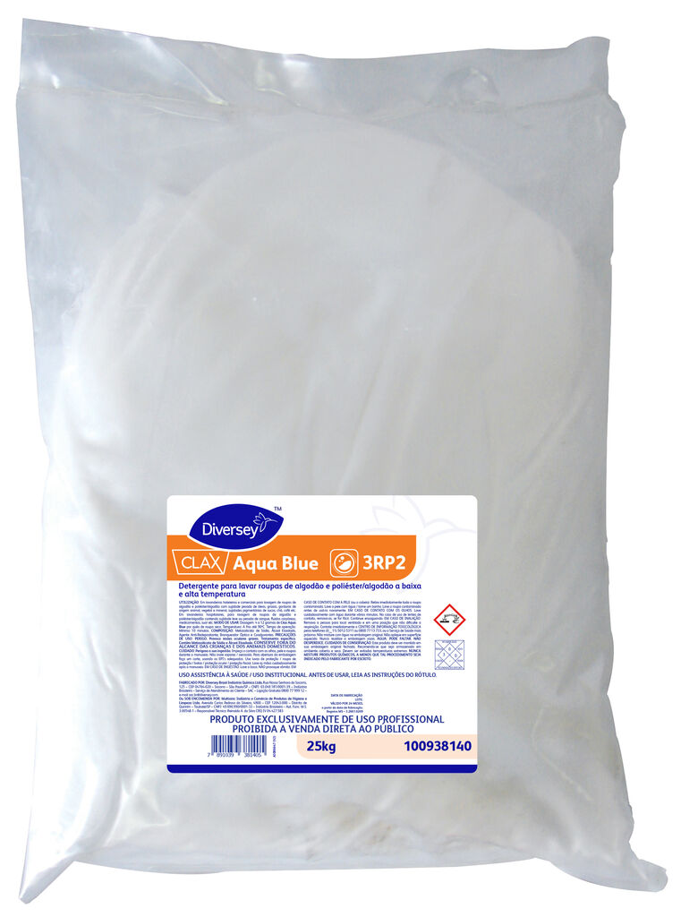 CLAX AQUA BLUE 25kg - DETERGENTE PARA LAVAR ROUPAS DE ALGODÃO E POLIÉSTER / ALGODÃO A BAIXA E ALTA TEMPERATURA